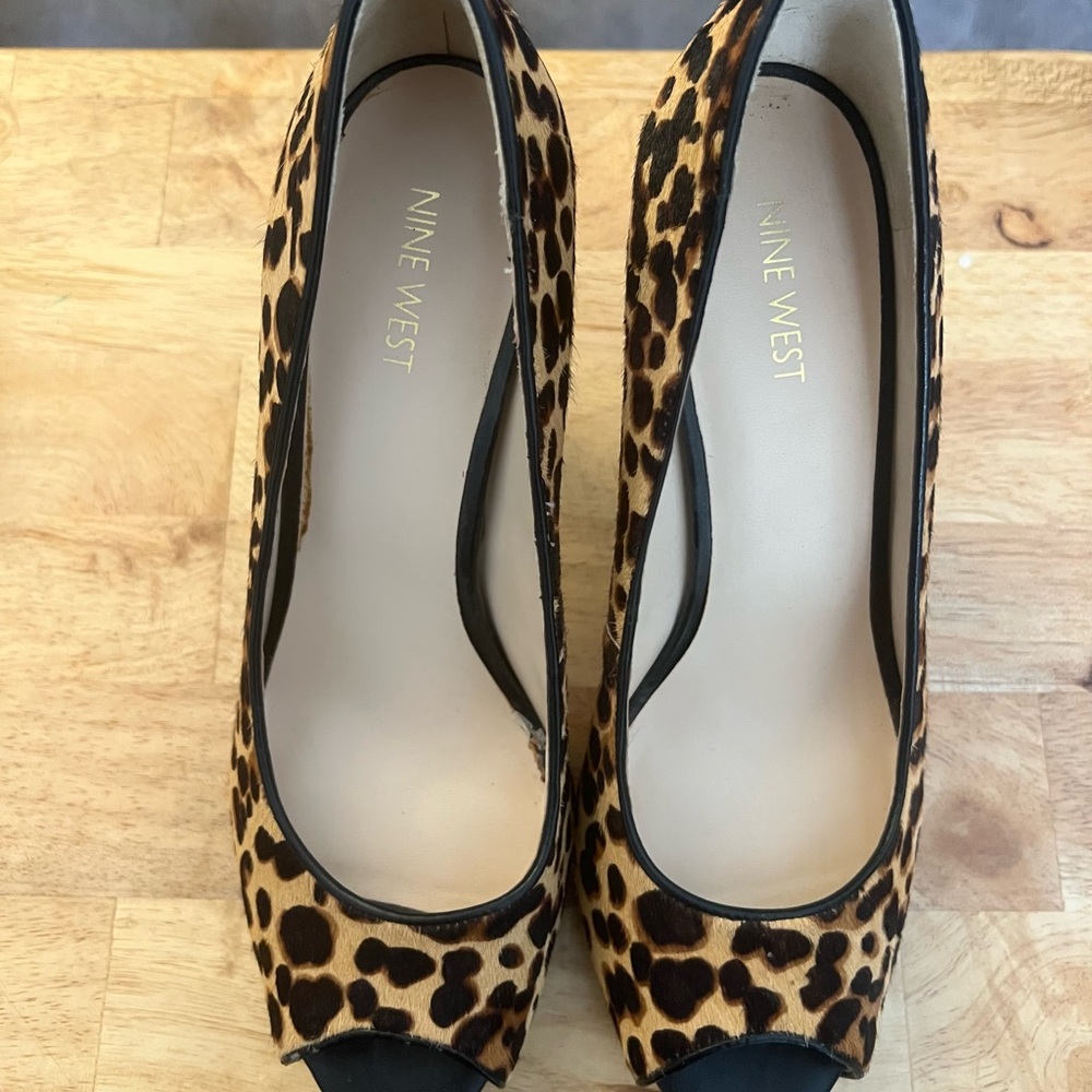 Nine West Leopard Print Peep Toe Heels